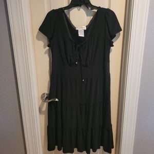 Danny & Nicole Black Tiered Midi Dress with Drawstring